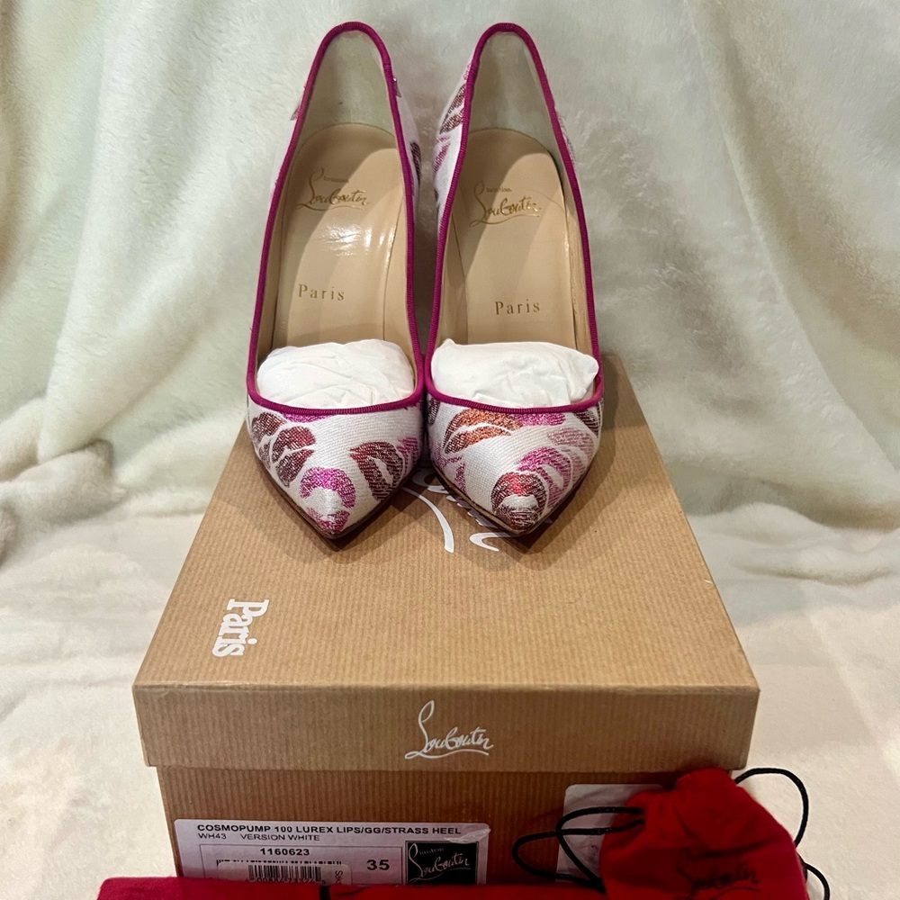Authentic Christian Louboutin COSMOPUMP 100mm LUREX LIPS/GG/STRASS HEEL